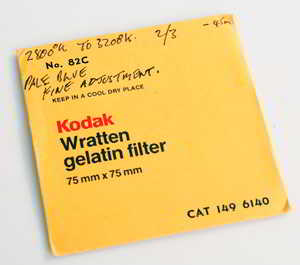 Kodak Wratten 82C gelatin filter 75mm square Filter Kodak Wratten 82C gelatin filter 75mm square Filter